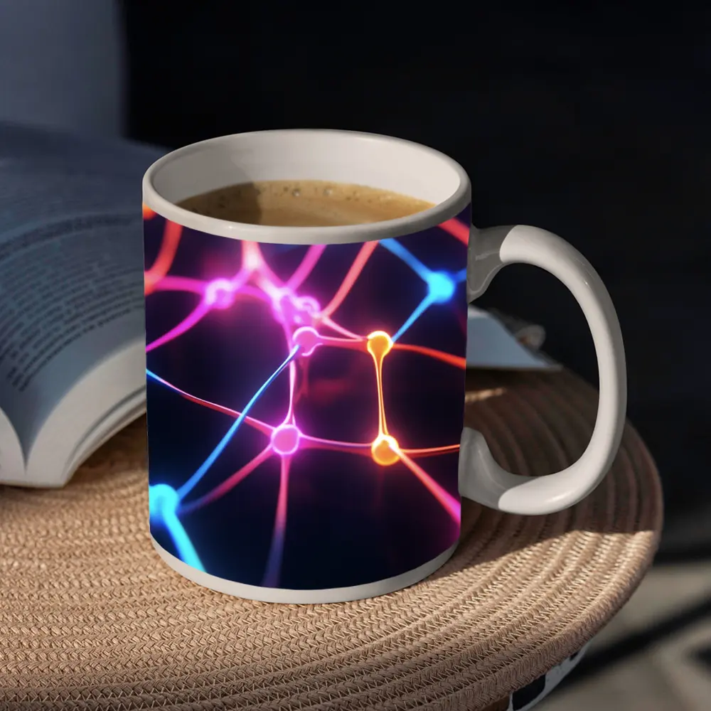 Neon Neural Network Glowing Dark Background – Mugs