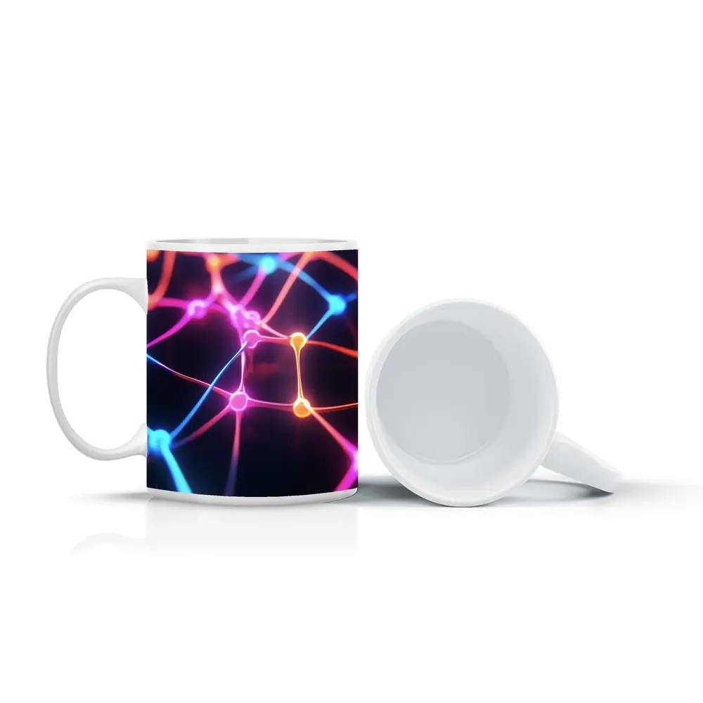 Neon Neural Network Glowing Dark Background – Mugs