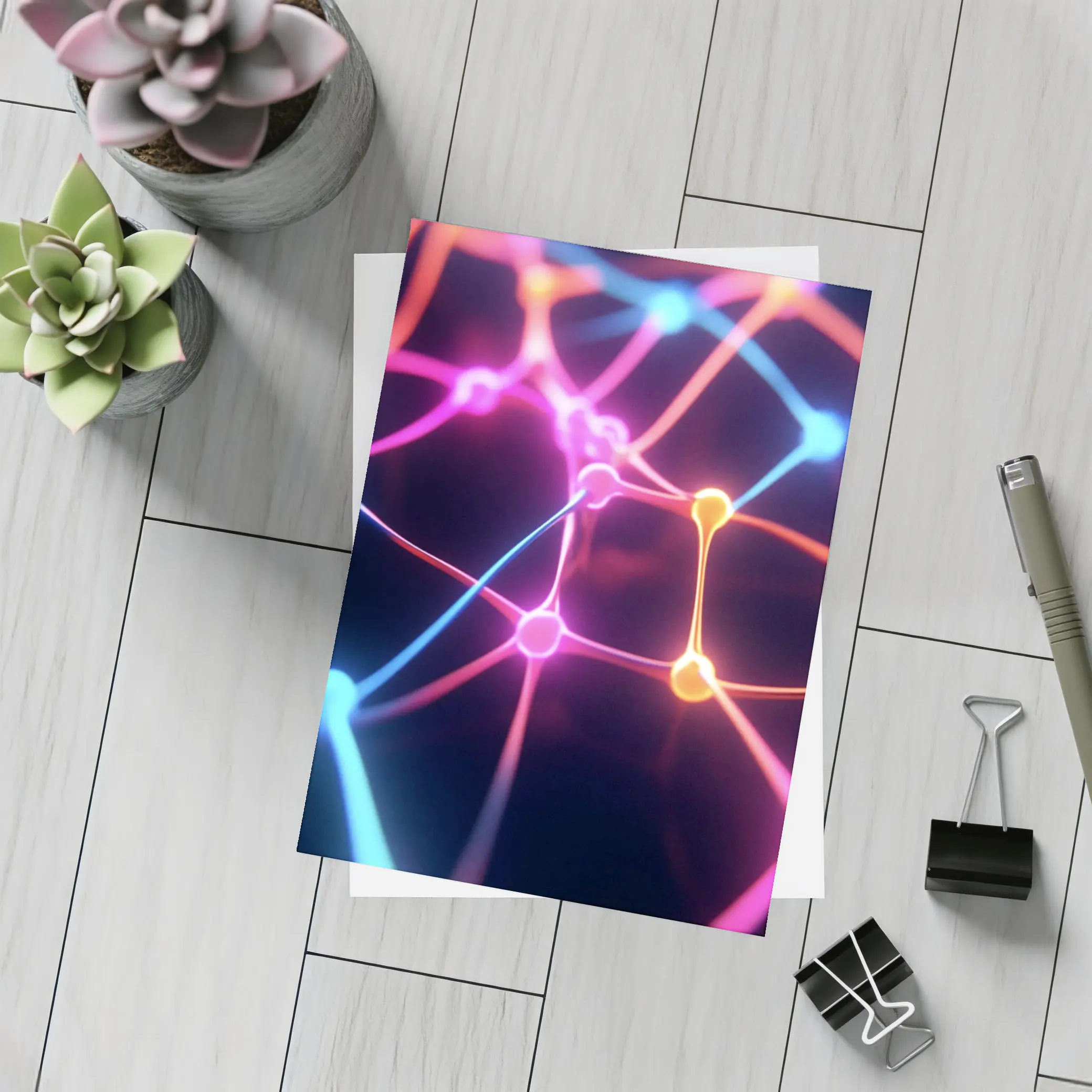 Neon Neural Network Glowing Dark Background – Postcards