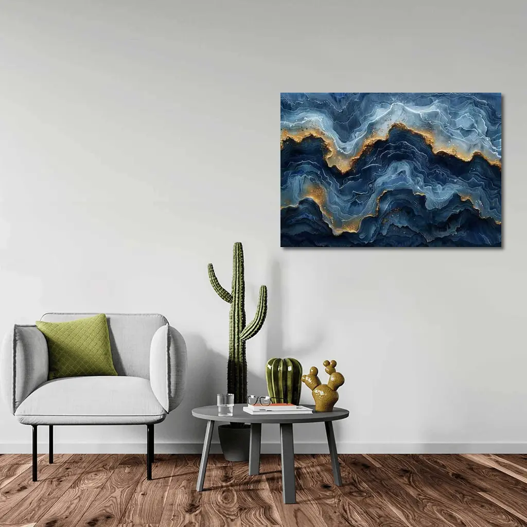 Blue Marble Abstract Art Gold Accents – Wall Art