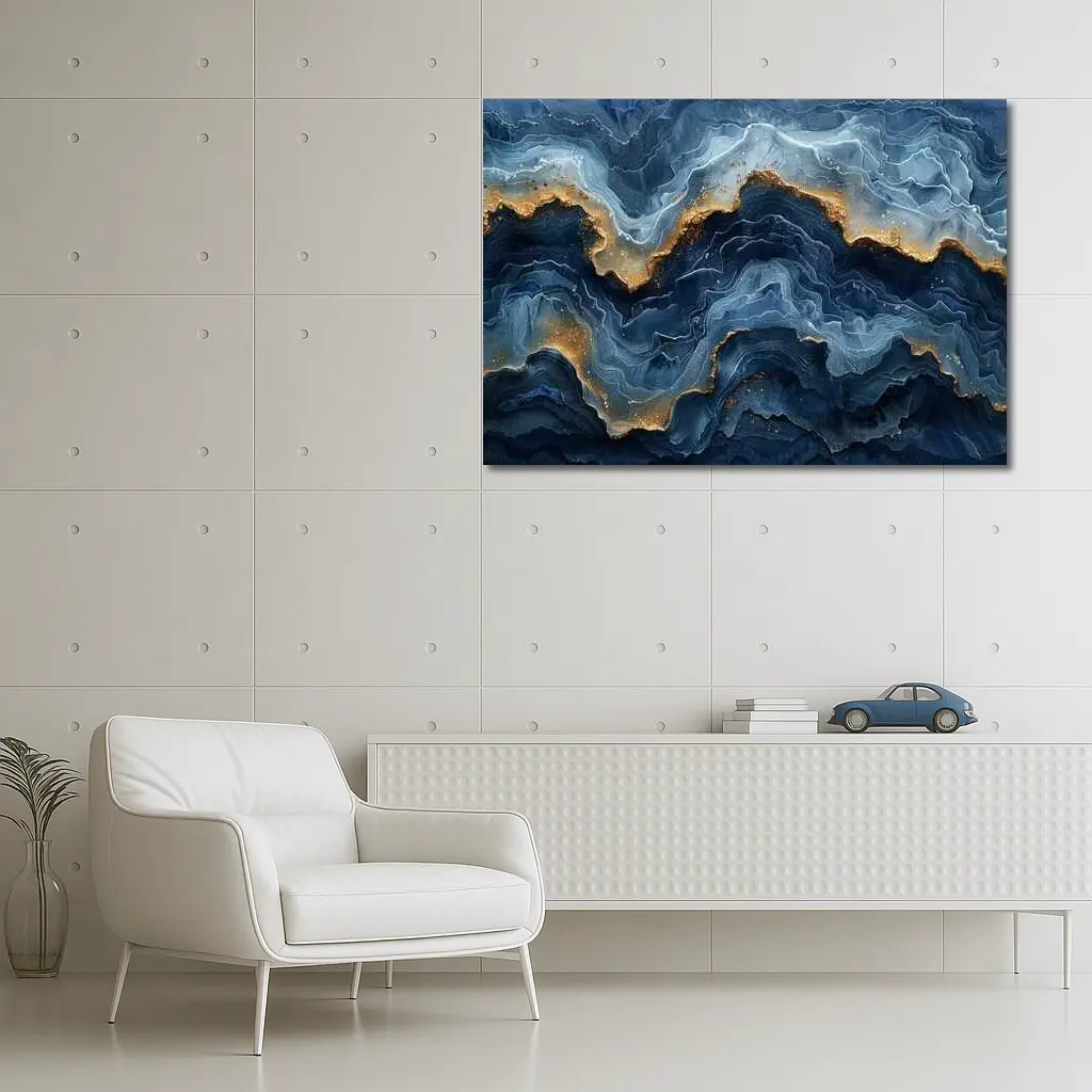 Blue Marble Abstract Art Gold Accents – Wall Art