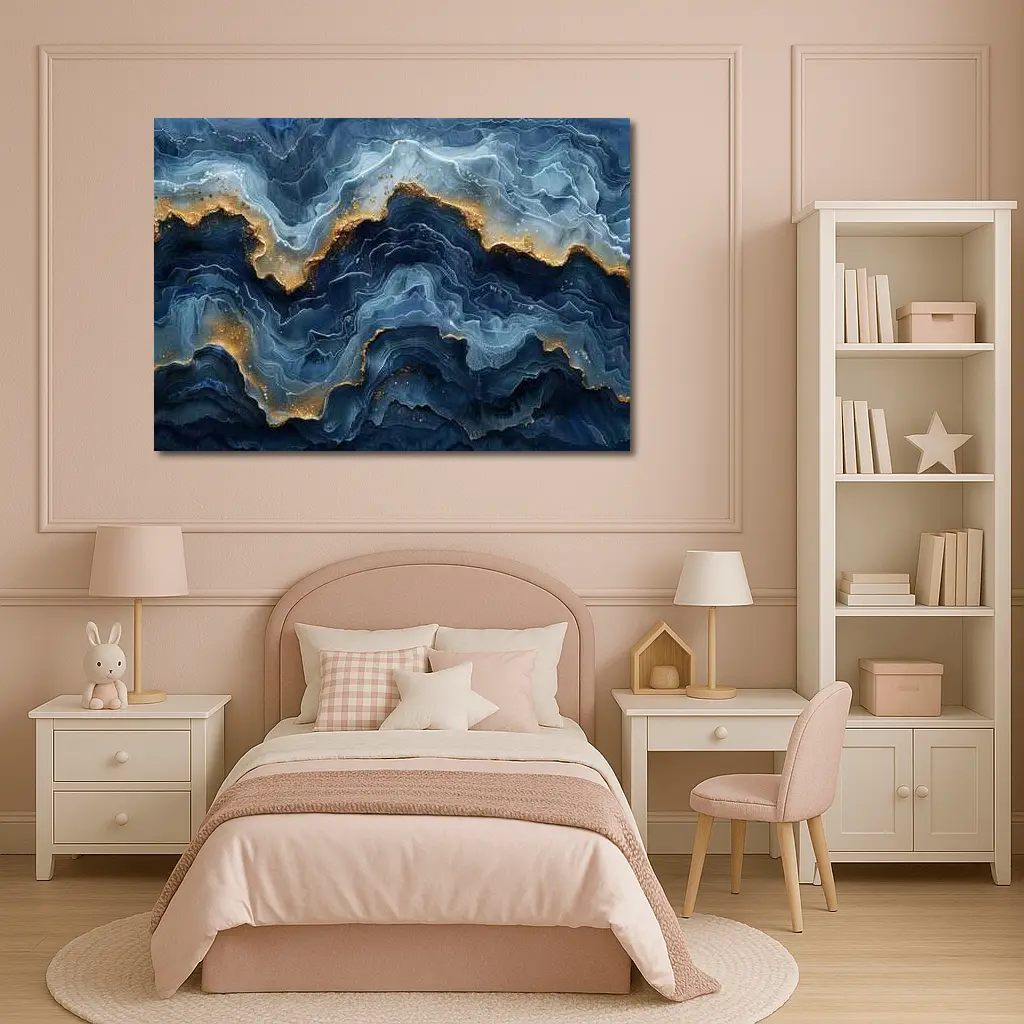 Blue Marble Abstract Art Gold Accents – Wall Art