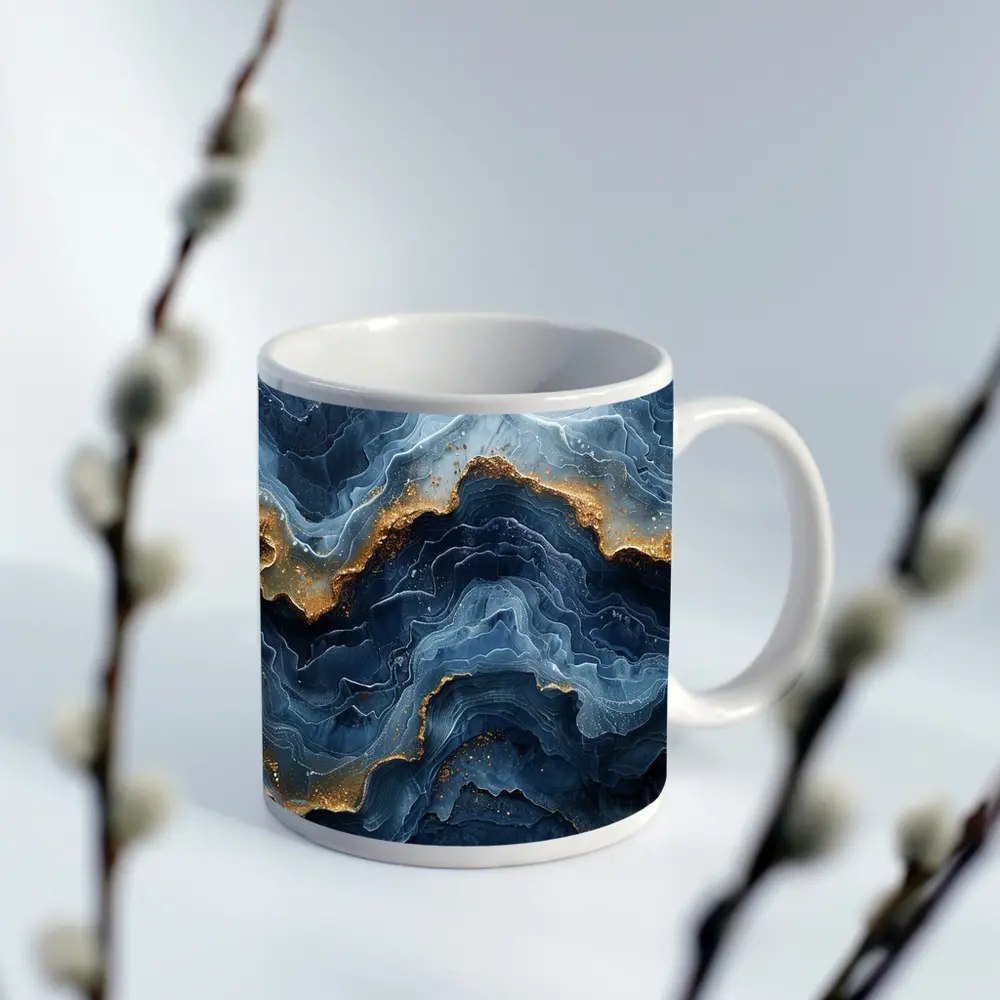 Blue Marble Abstract Art Gold Accents – Mugs