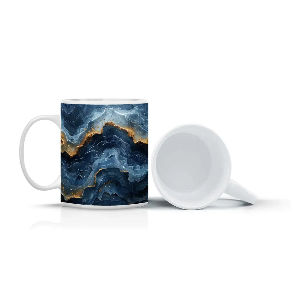 Blue Marble Abstract Art Gold Accents – Mugs