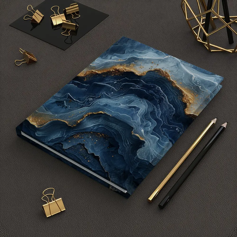 Blue Marble Abstract Art Gold Accents – Notebooks