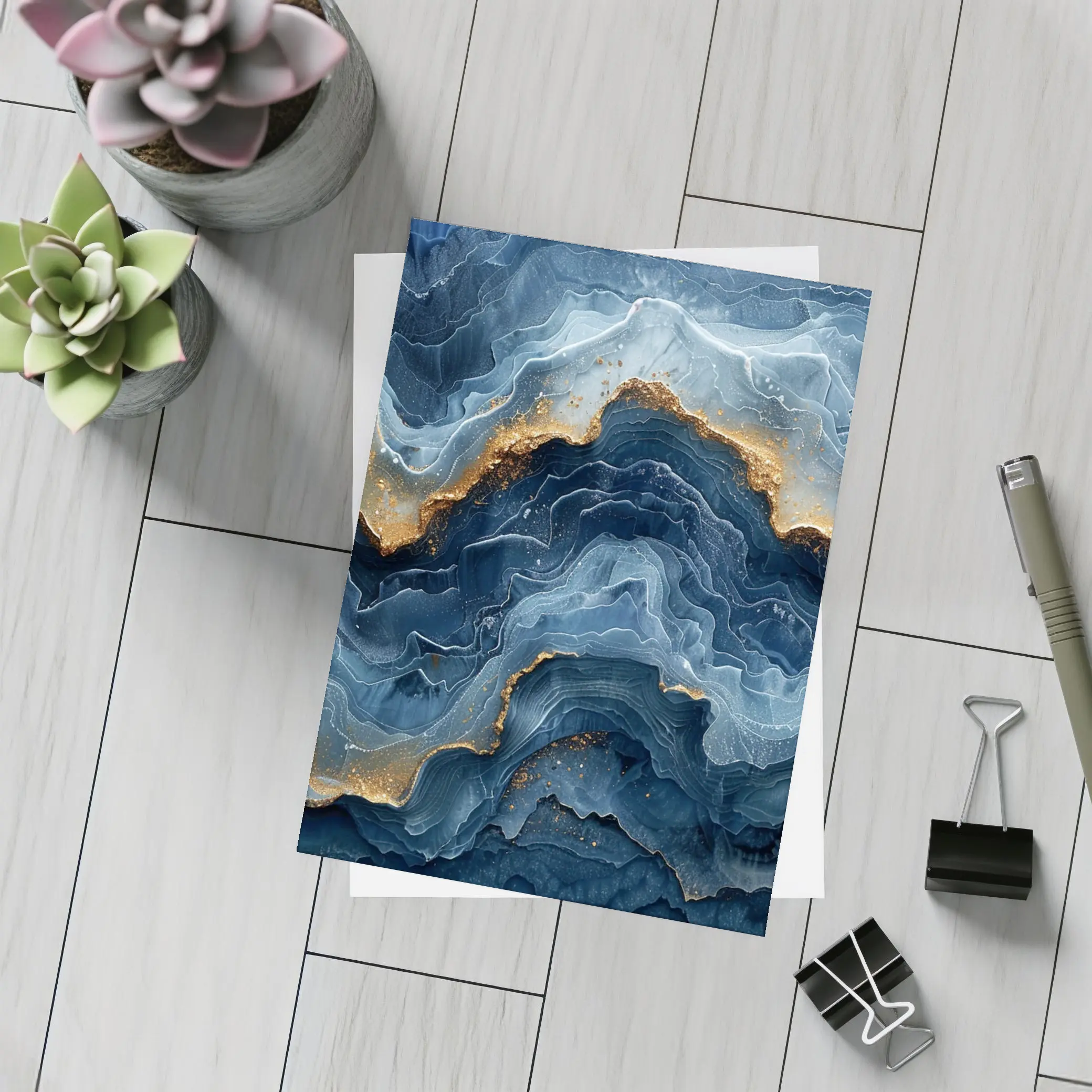 Blue Marble Abstract Art Gold Accents – Postcards