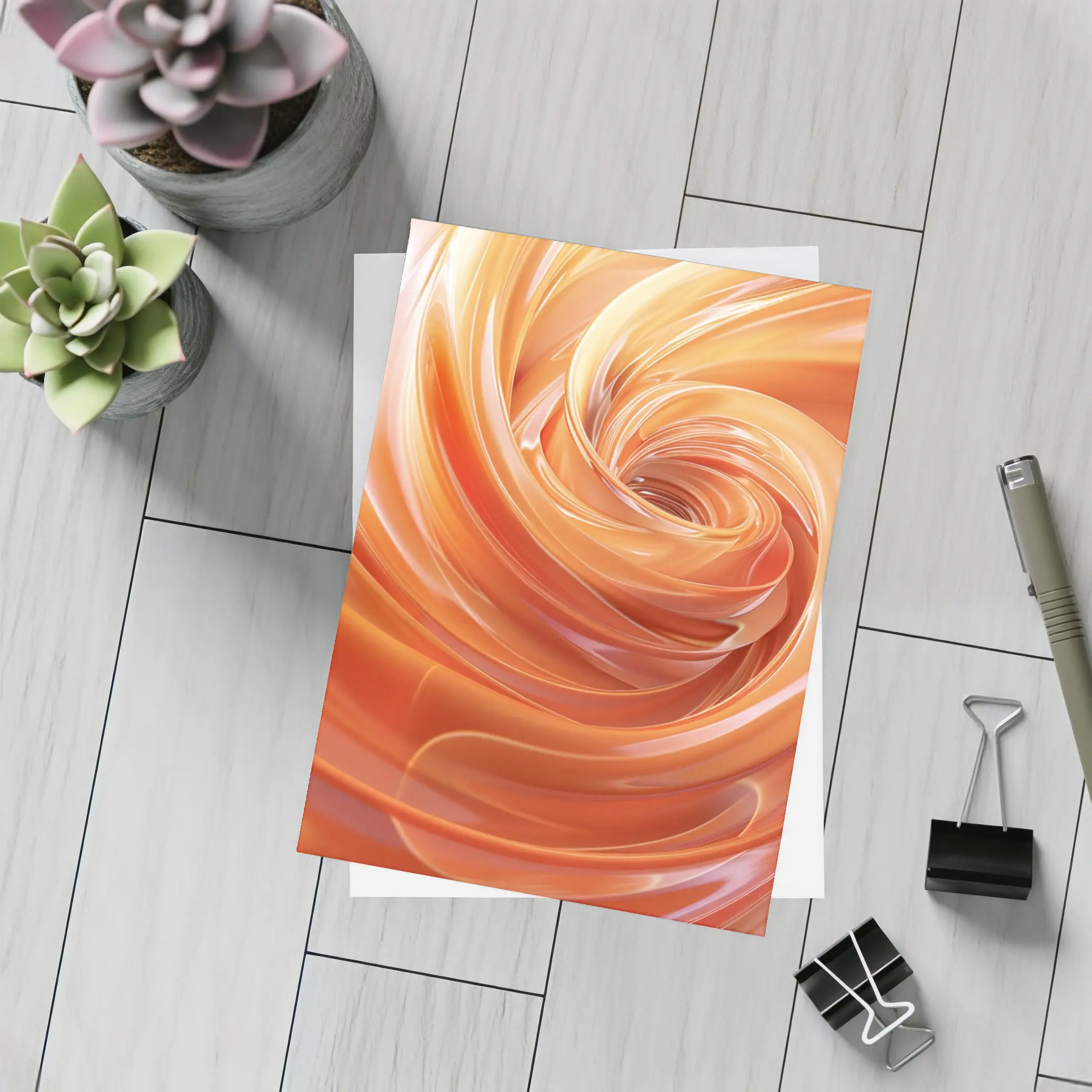 Orange Swirl Abstract Fluid Art Design – Postcards