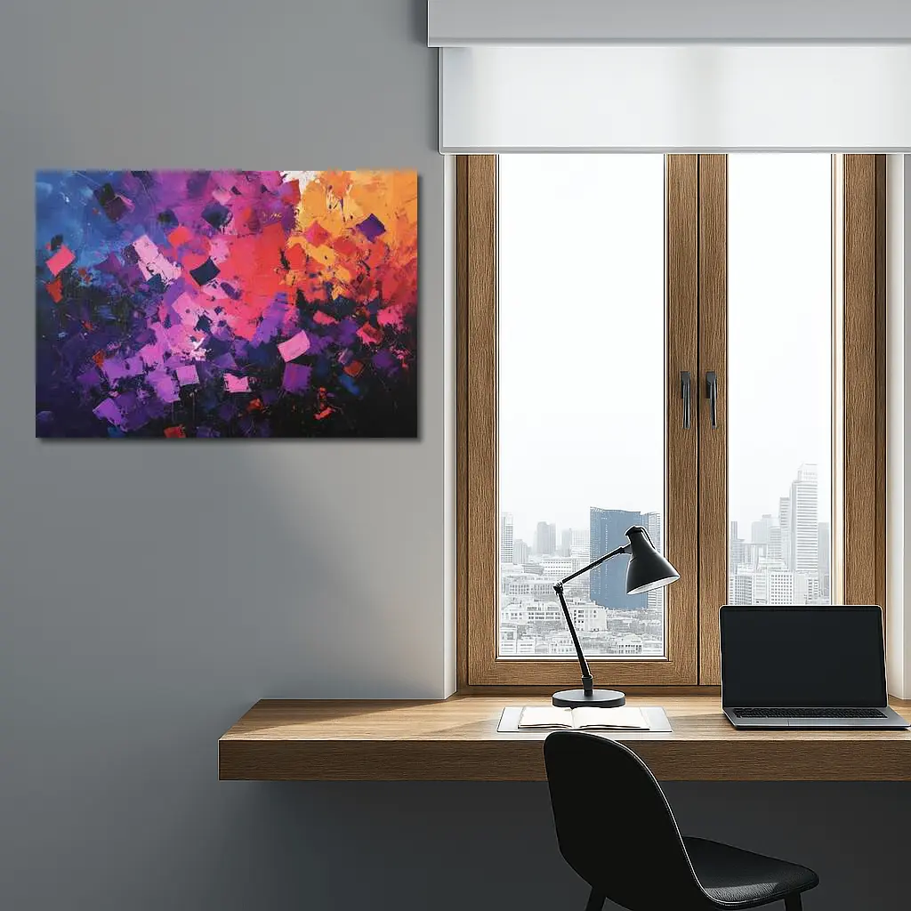 Abstract Purple Orange Geometric Brushstroke Painting – Wall Art