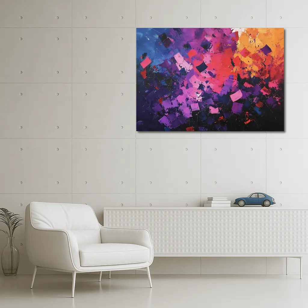 Abstract Purple Orange Geometric Brushstroke Painting – Wall Art