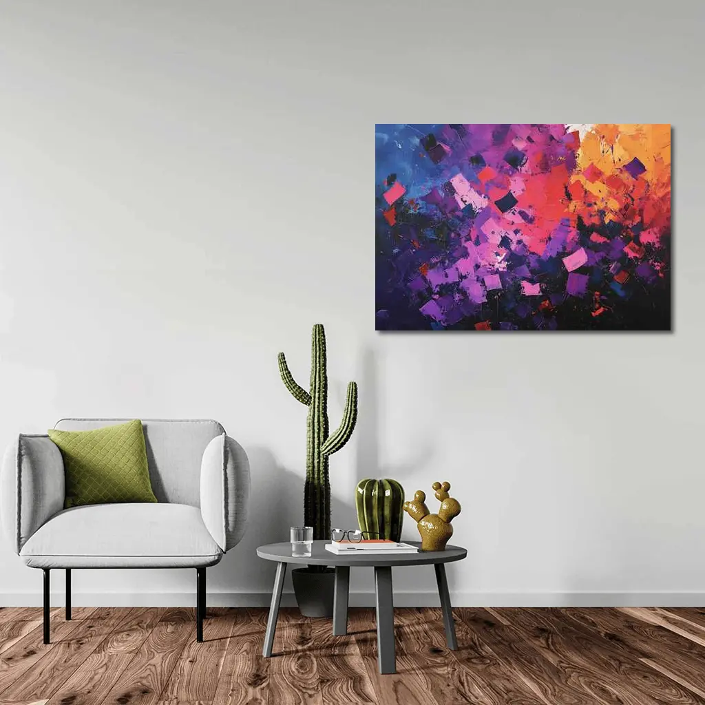 Abstract Purple Orange Geometric Brushstroke Painting – Wall Art