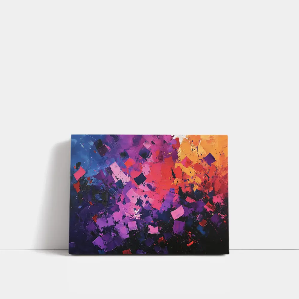Abstract Purple Orange Geometric Brushstroke Painting – Wall Art