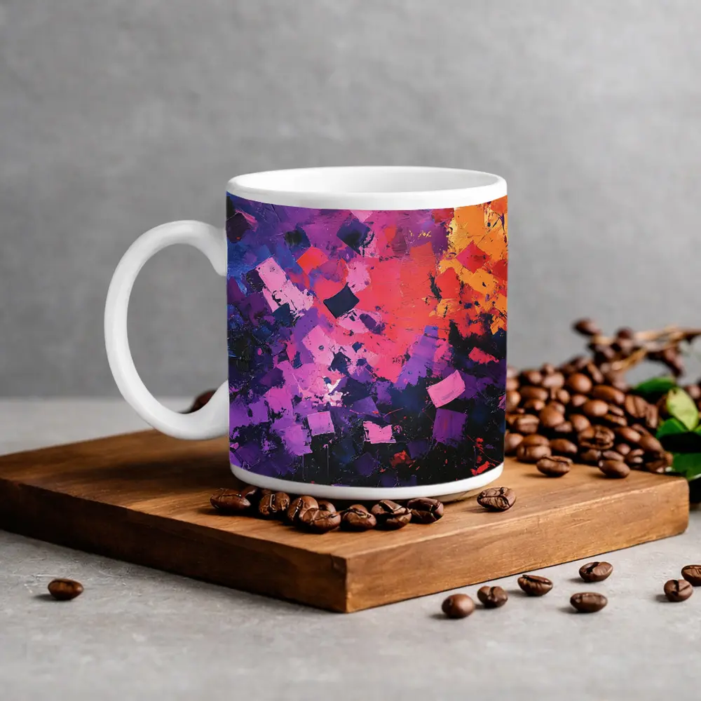 Abstract Purple Orange Geometric Brushstroke Painting – Mugs
