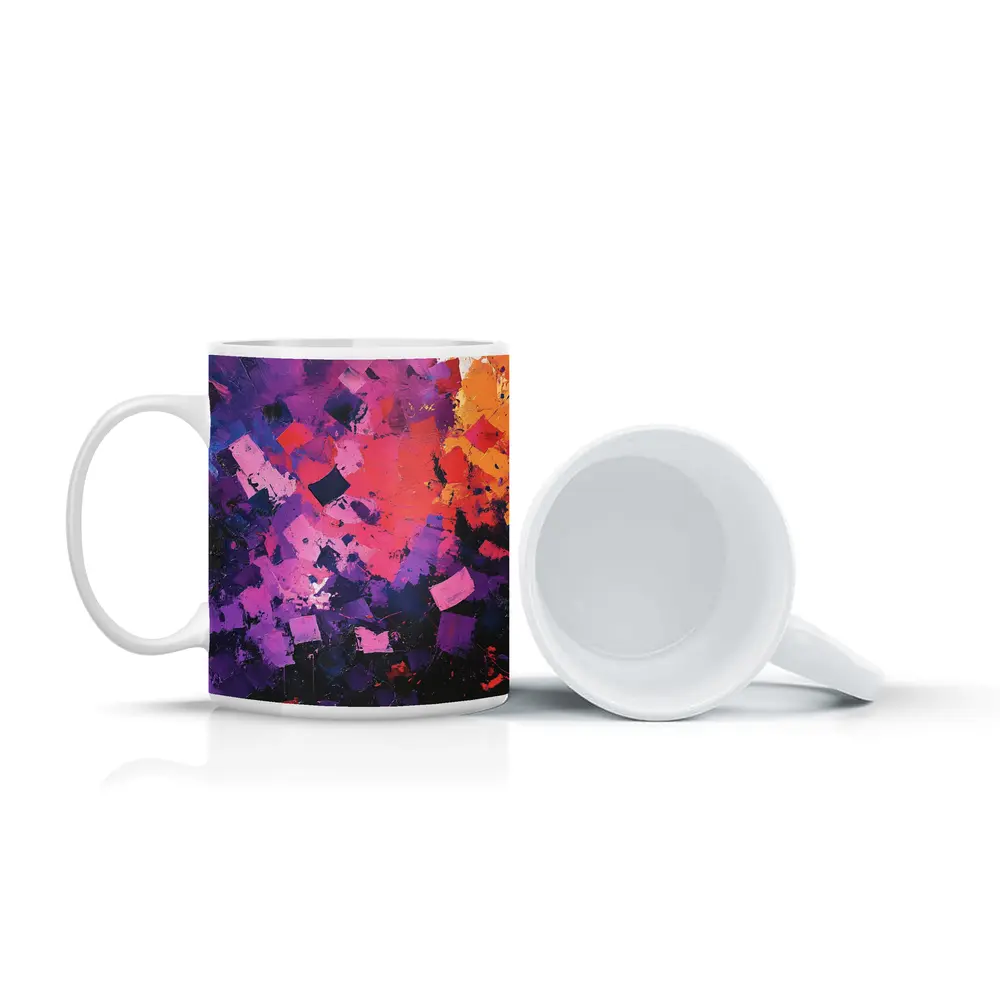 Abstract Purple Orange Geometric Brushstroke Painting – Mugs