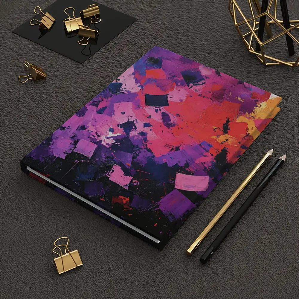 Abstract Purple Orange Geometric Brushstroke Painting – Notebooks