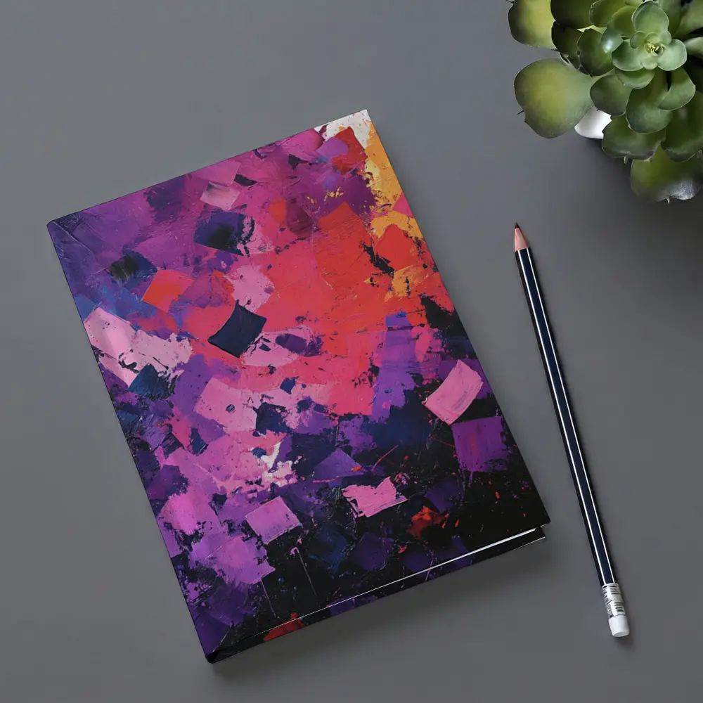 Abstract Purple Orange Geometric Brushstroke Painting – Notebooks