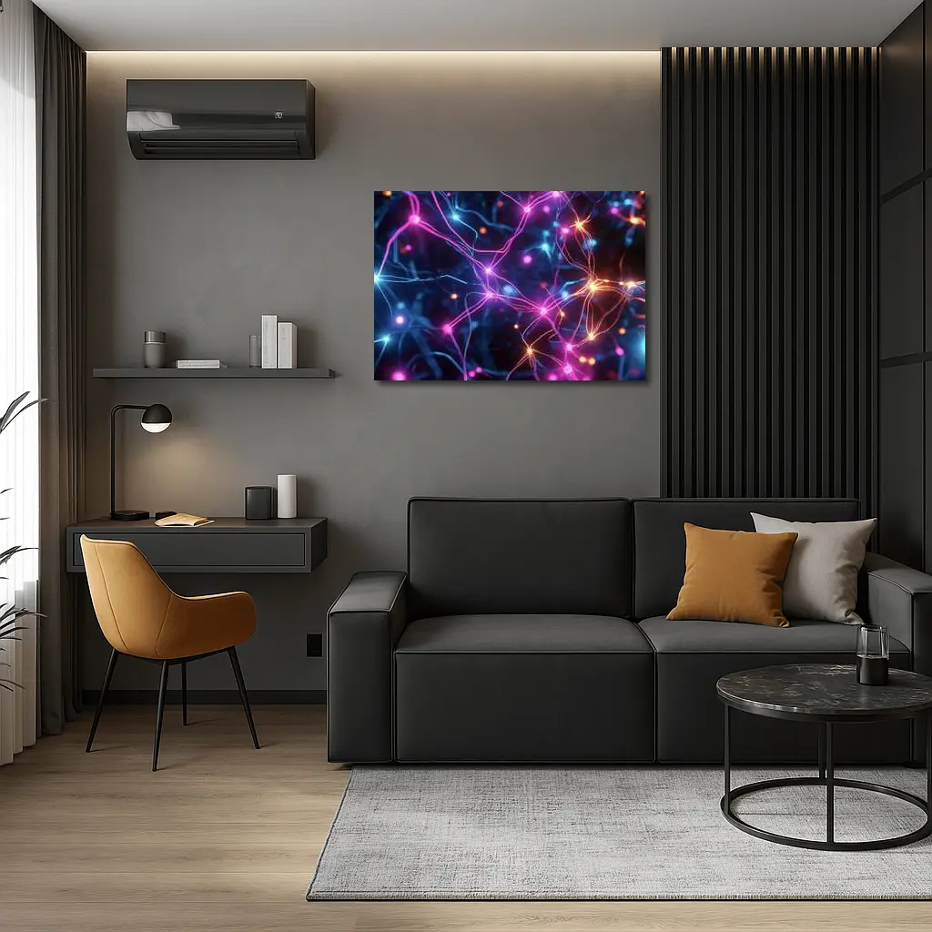 Neon Neural Network Glowing Blue Pink Background – Wall Art
