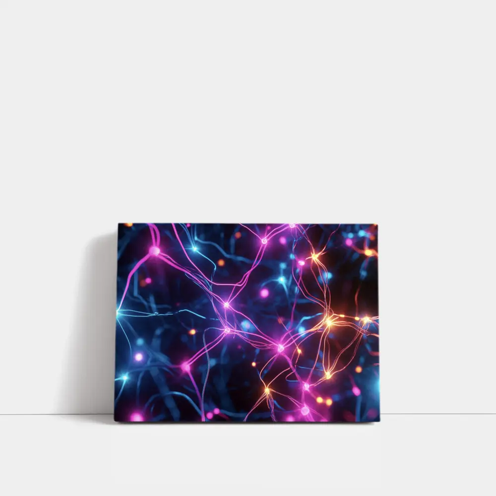Neon Neural Network Glowing Blue Pink Background – Wall Art