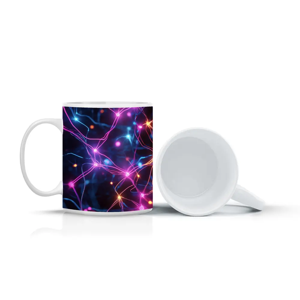Neon Neural Network Glowing Blue Pink Background – Mugs