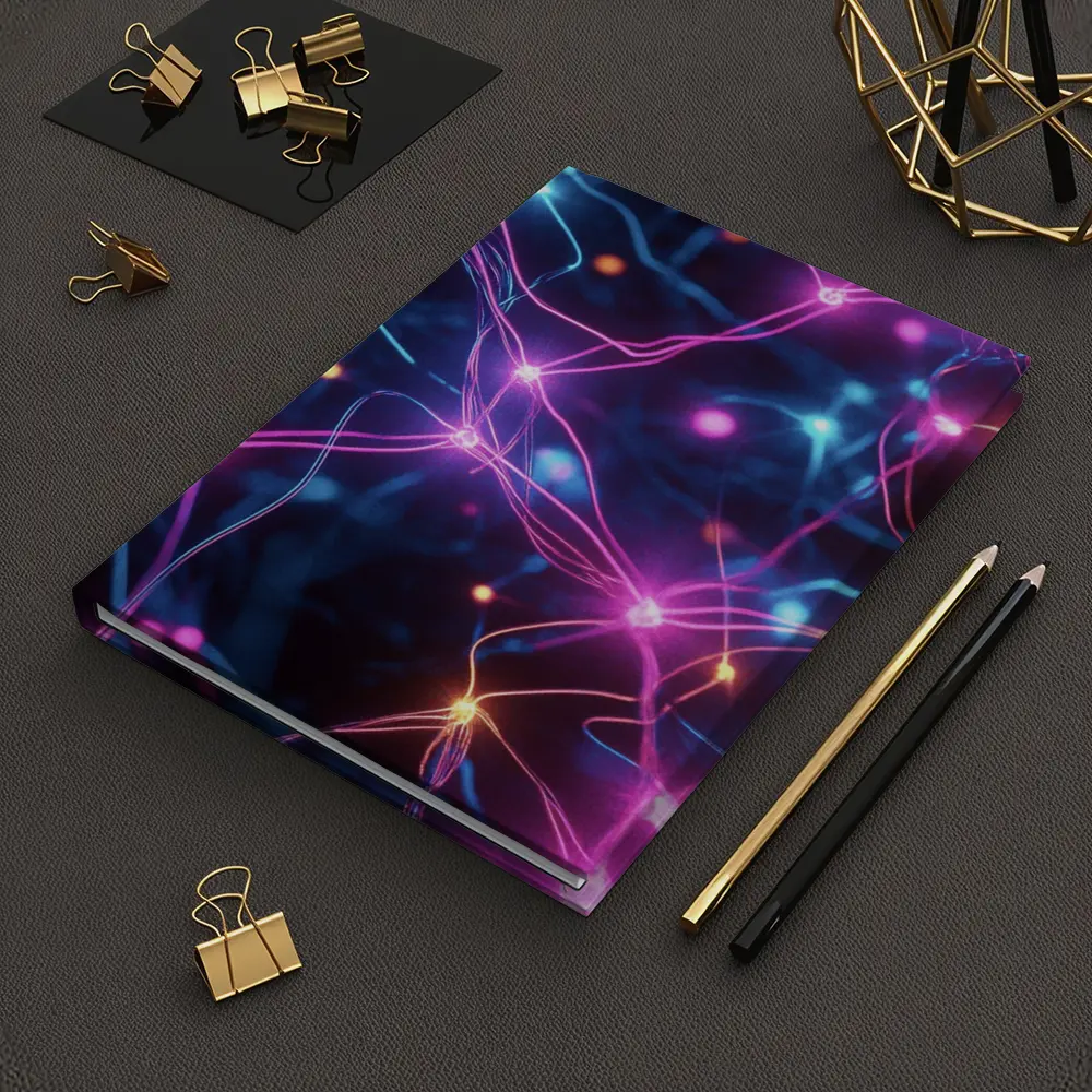 Neon Neural Network Glowing Blue Pink Background – Notebooks