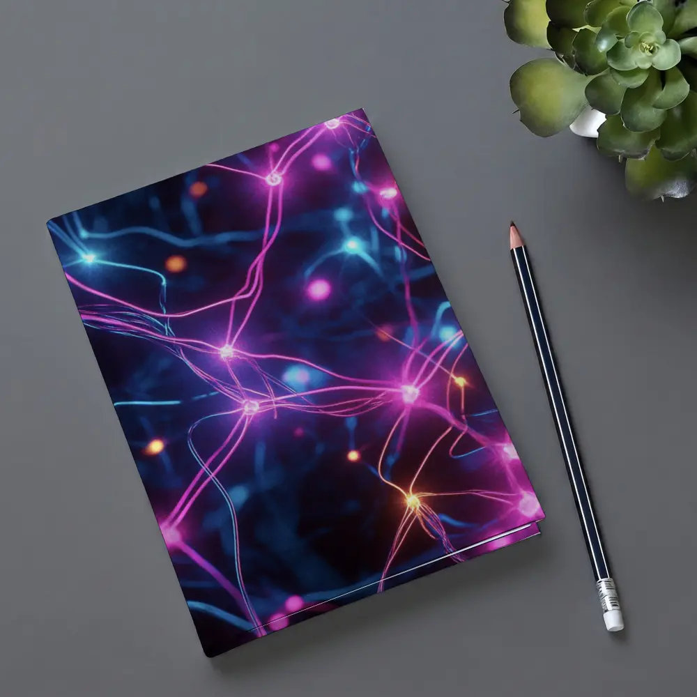 Neon Neural Network Glowing Blue Pink Background – Notebooks