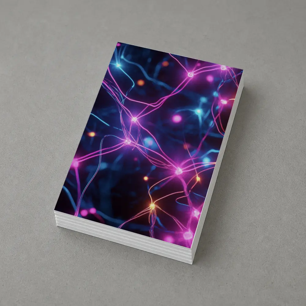 Neon Neural Network Glowing Blue Pink Background – Postcards
