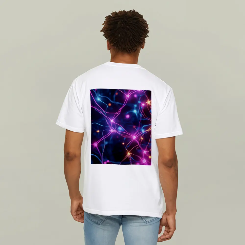 Neon Neural Network Glowing Blue Pink Background – T-Shirts