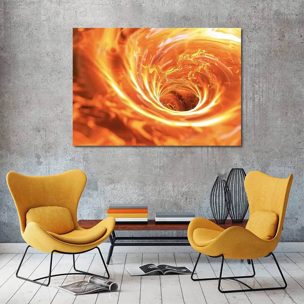 Fiery Spiral Vortex Abstract Orange Flame – Wall Art