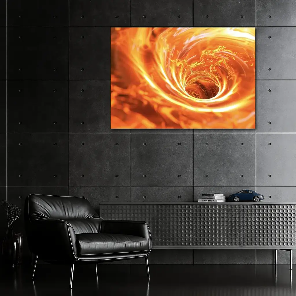 Fiery Spiral Vortex Abstract Orange Flame – Wall Art