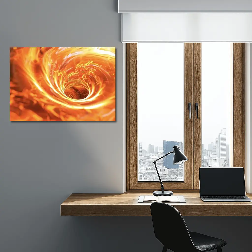 Fiery Spiral Vortex Abstract Orange Flame – Wall Art