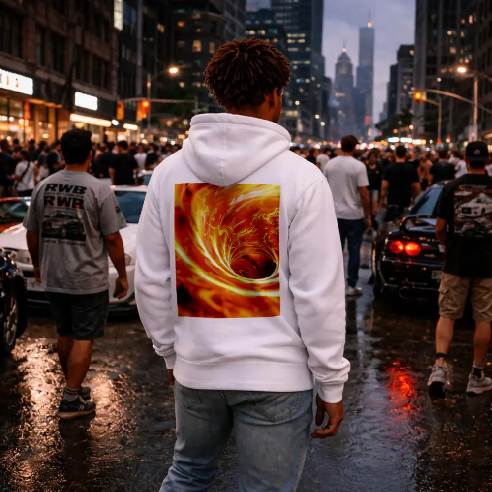 Fiery Spiral Vortex Abstract Orange Flame – Hoodies
