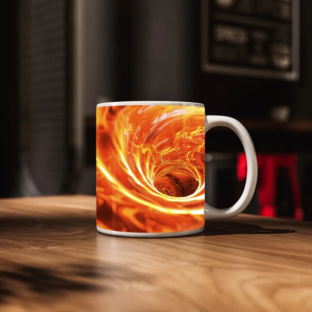 Fiery Spiral Vortex Abstract Orange Flame – Mugs