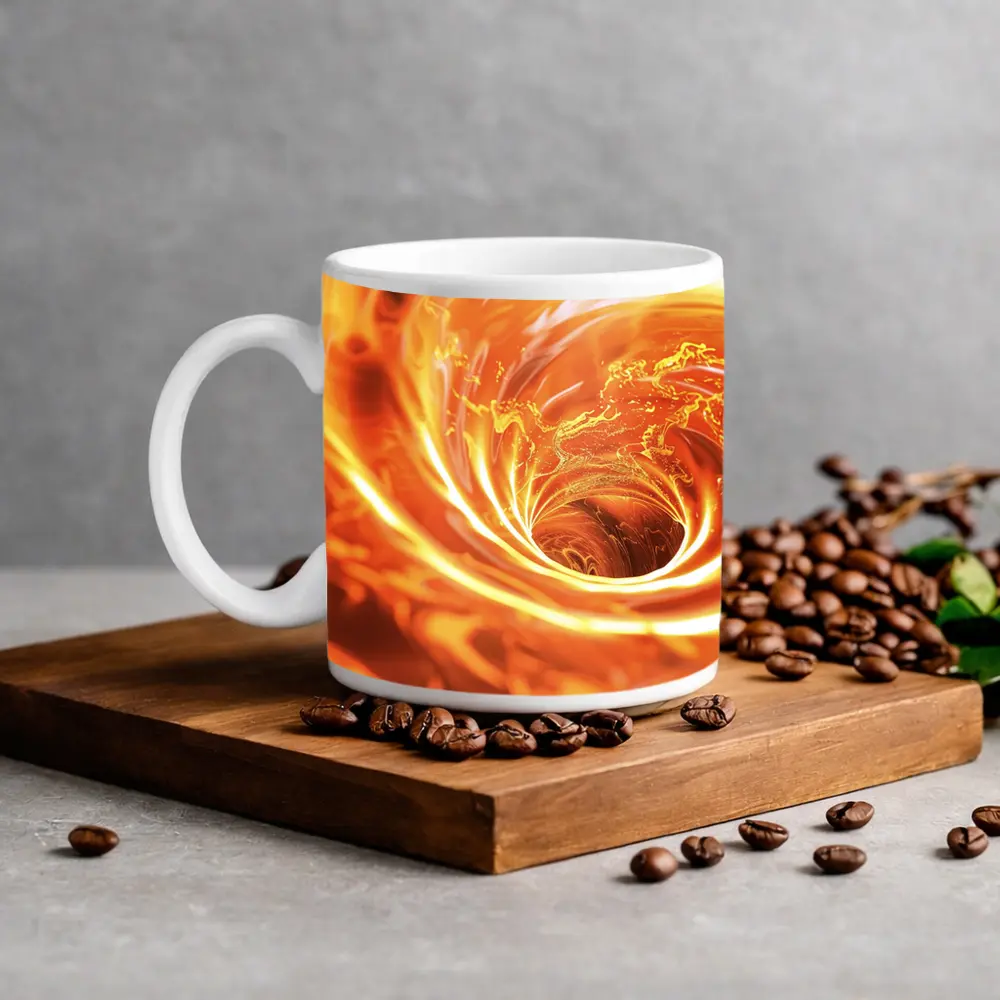 Fiery Spiral Vortex Abstract Orange Flame – Mugs