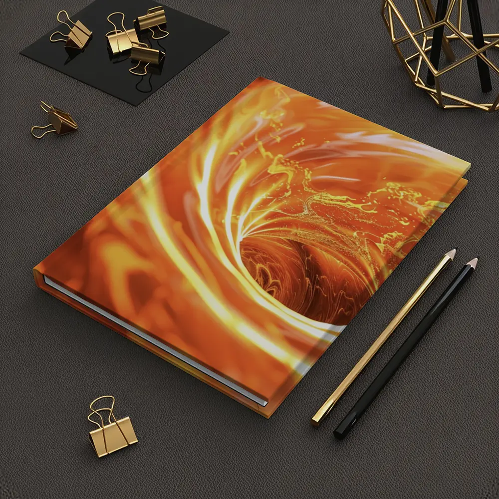 Fiery Spiral Vortex Abstract Orange Flame – Notebooks
