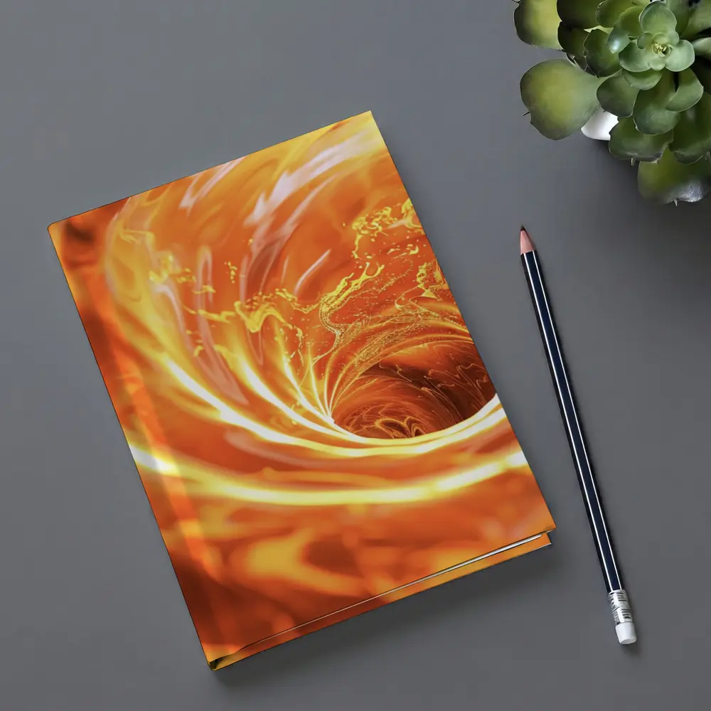 Fiery Spiral Vortex Abstract Orange Flame – Notebooks