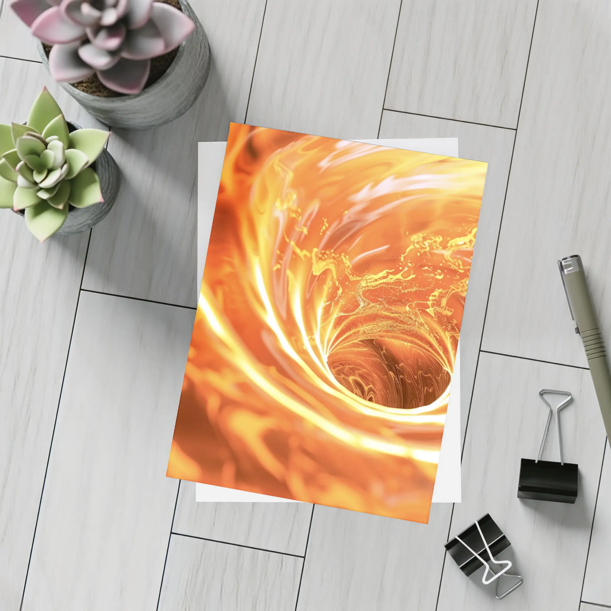 Fiery Spiral Vortex Abstract Orange Flame – Postcards