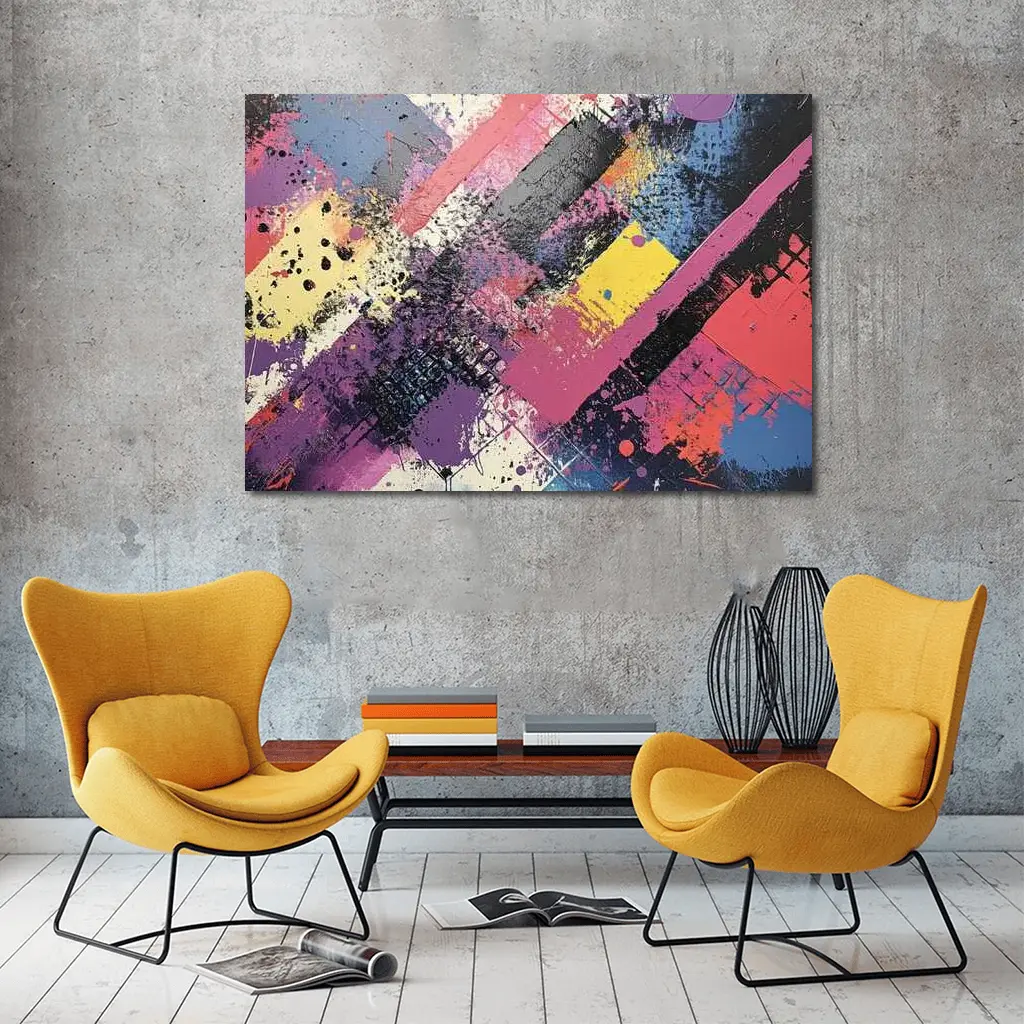 Bold Abstract Geometric Graffiti Art Pink Purple – Wall Art
