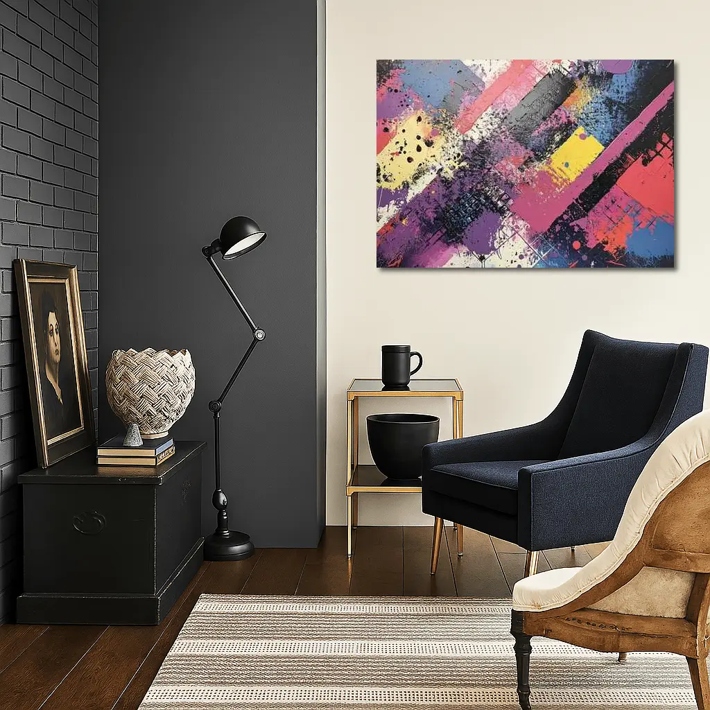 Bold Abstract Geometric Graffiti Art Pink Purple – Wall Art