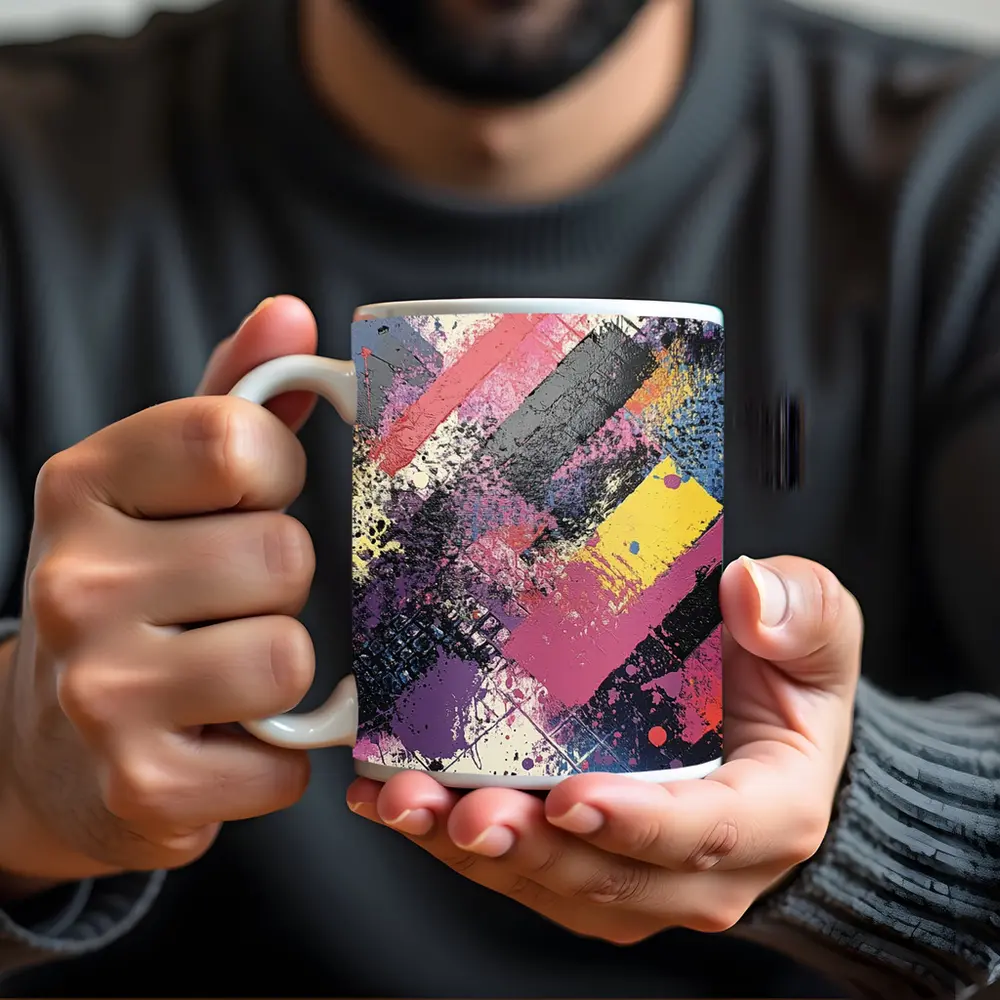 Bold Abstract Geometric Graffiti Art Pink Purple – Mugs