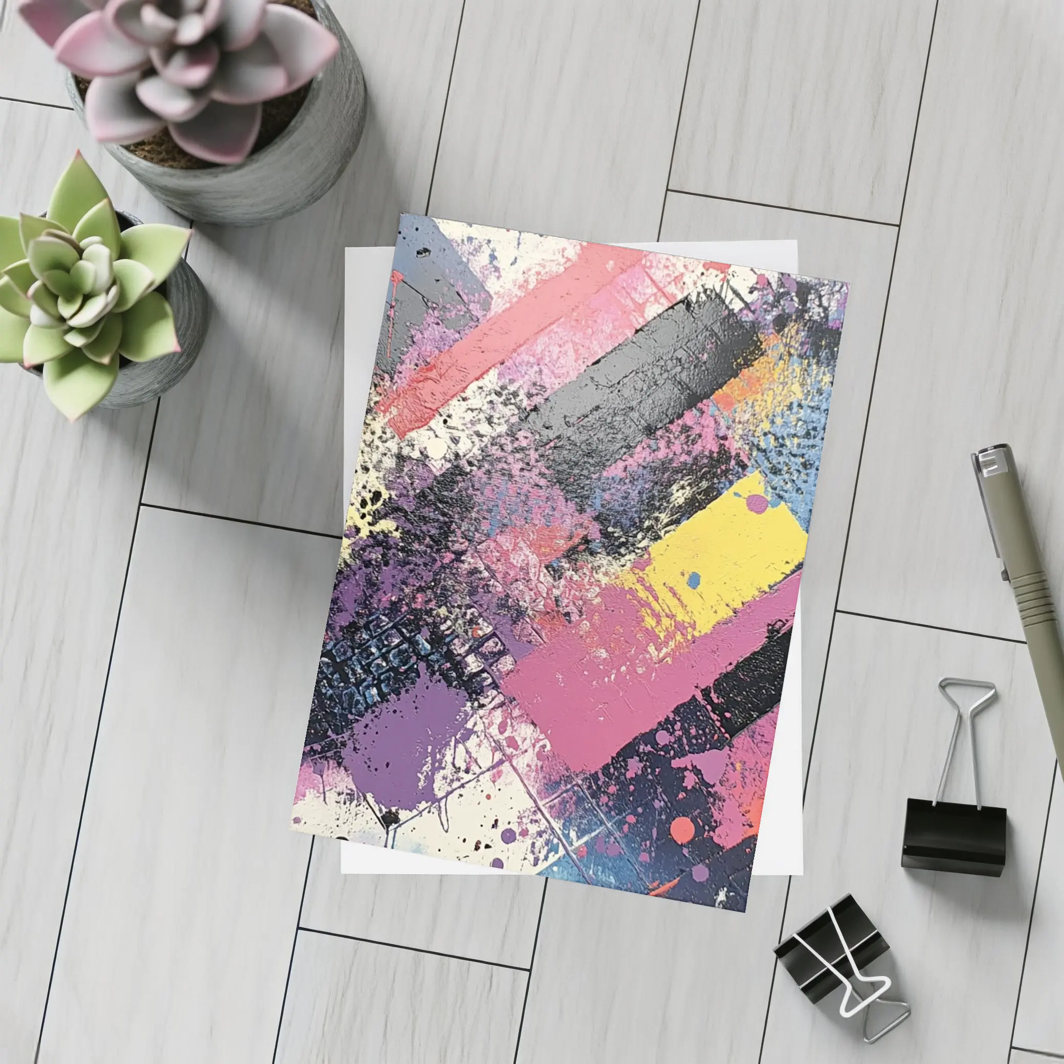 Bold Abstract Geometric Graffiti Art Pink Purple – Postcards