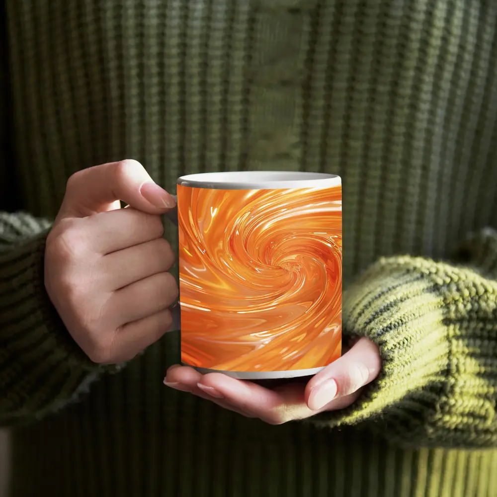 Orange Swirl Abstract Glossy Liquid Art – Mugs