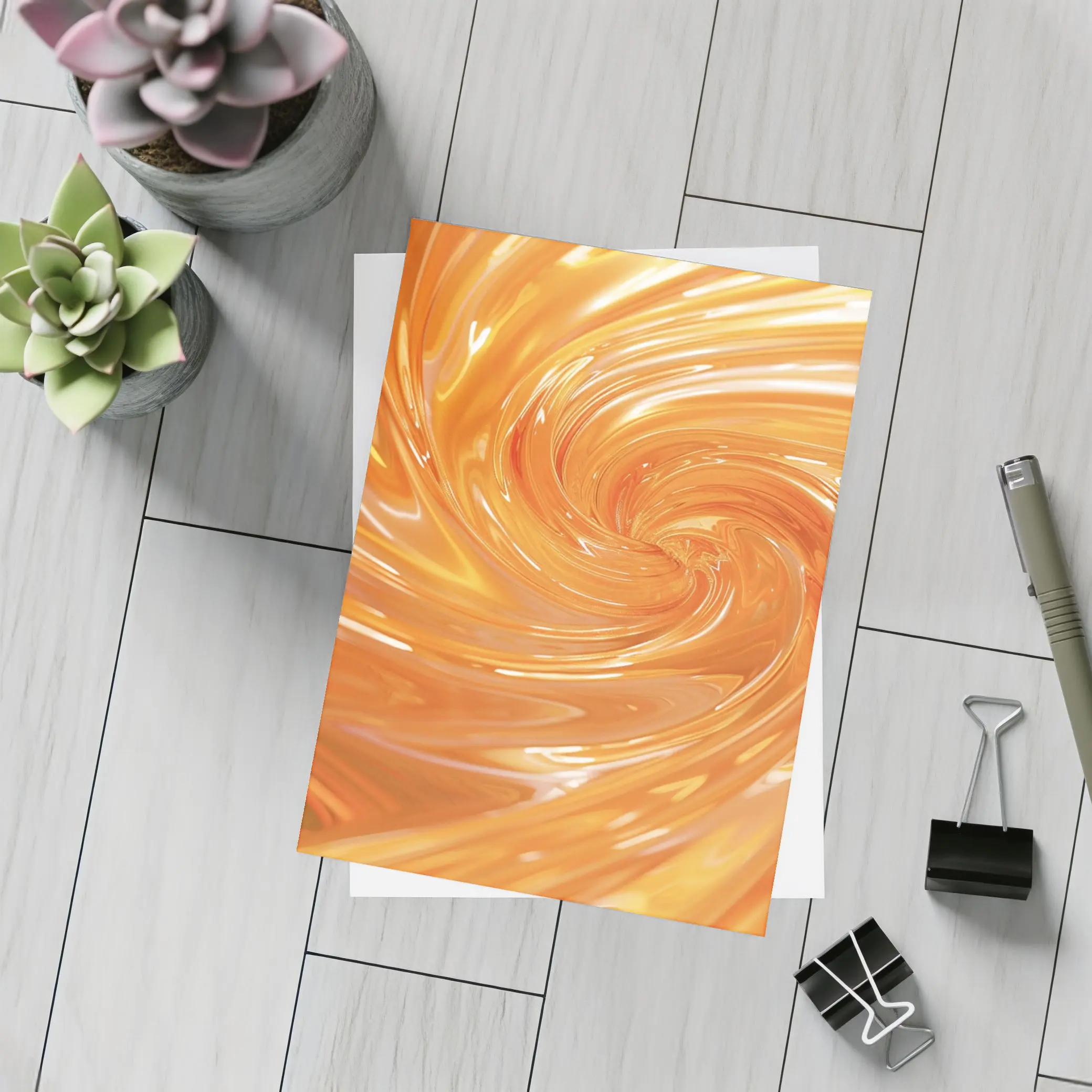 Orange Swirl Abstract Glossy Liquid Art – Postcards