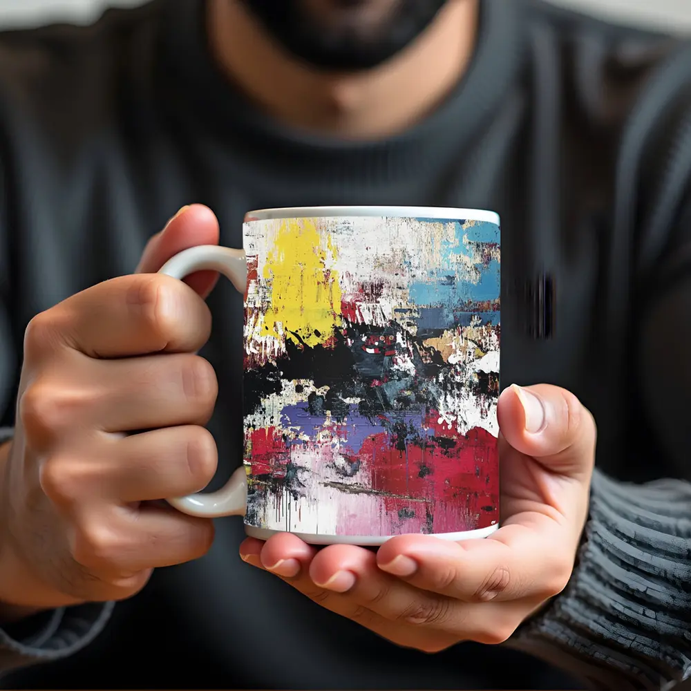 Bold Colorful Abstract Expressionist Art Painting – Mugs