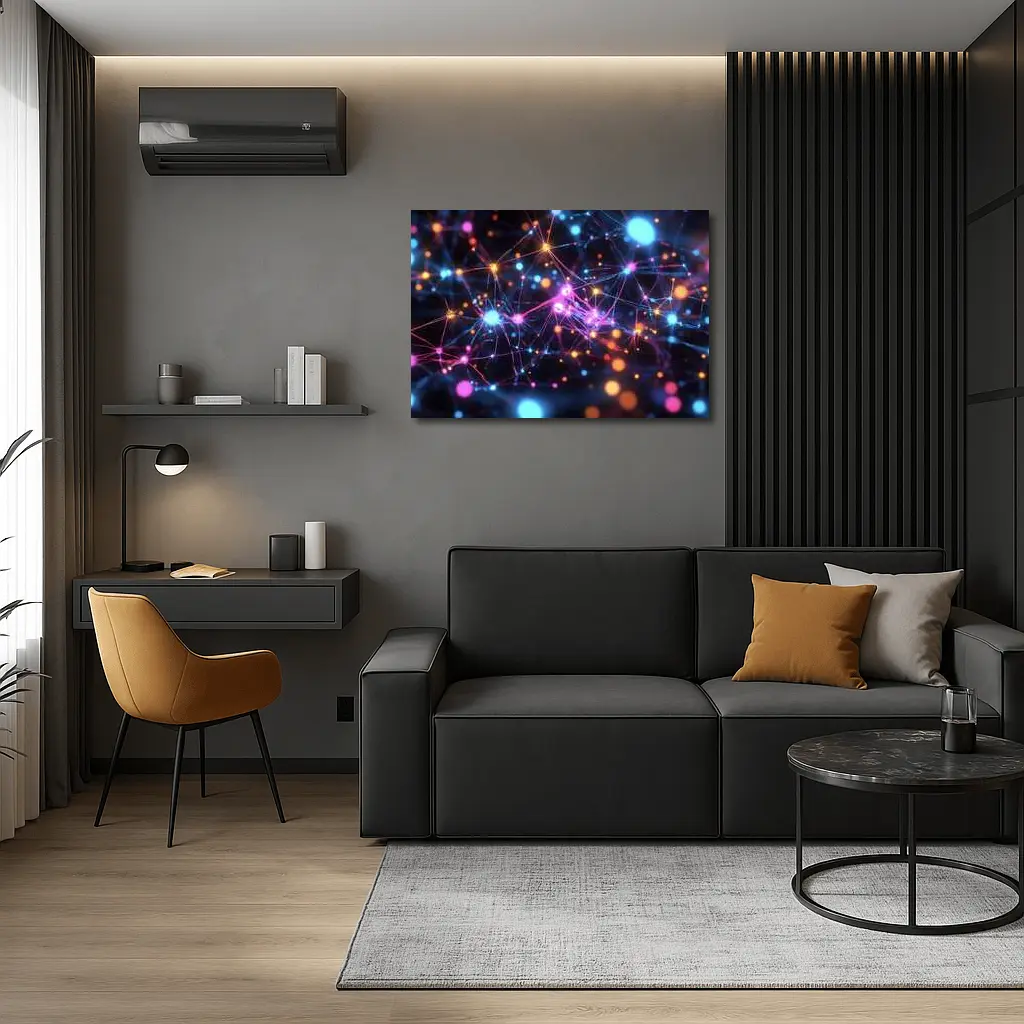 Glowing Neural Network Dark Abstract Art – Wall Art