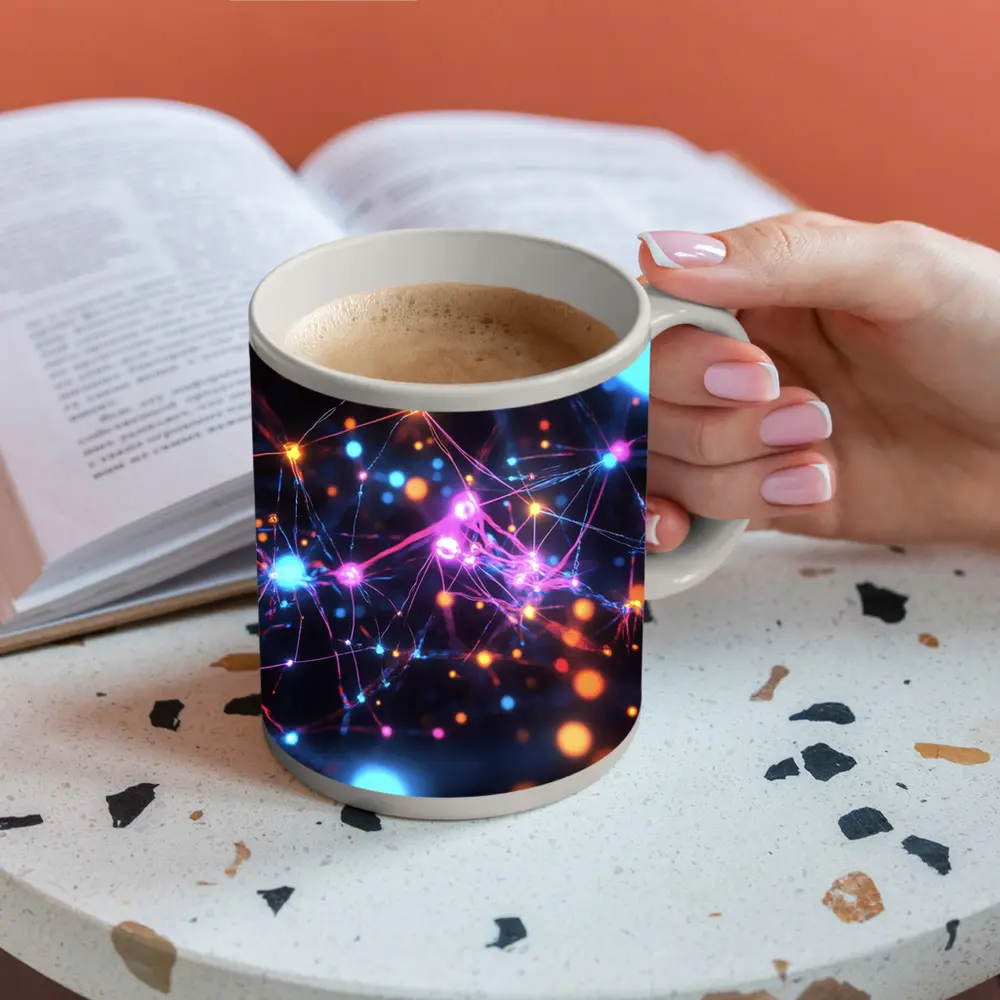 Glowing Neural Network Dark Abstract Art – Mugs