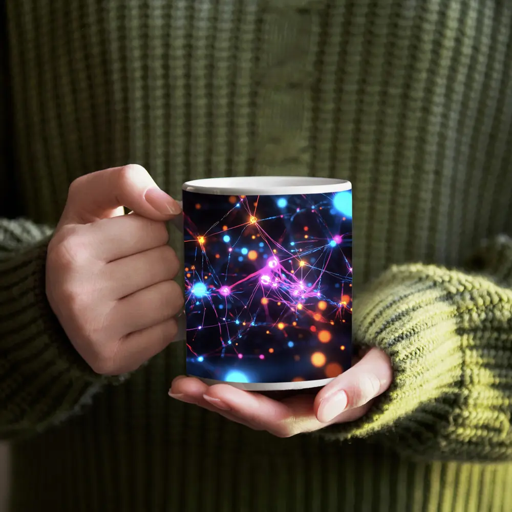 Glowing Neural Network Dark Abstract Art – Mugs