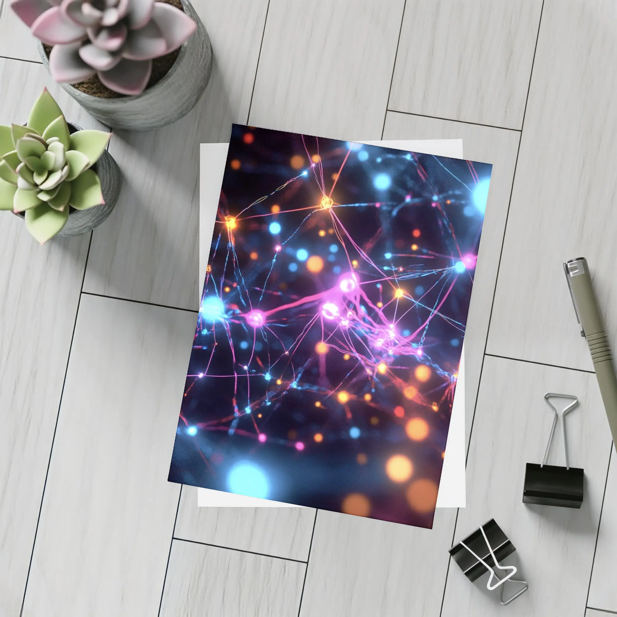 Glowing Neural Network Dark Abstract Art – Postcards