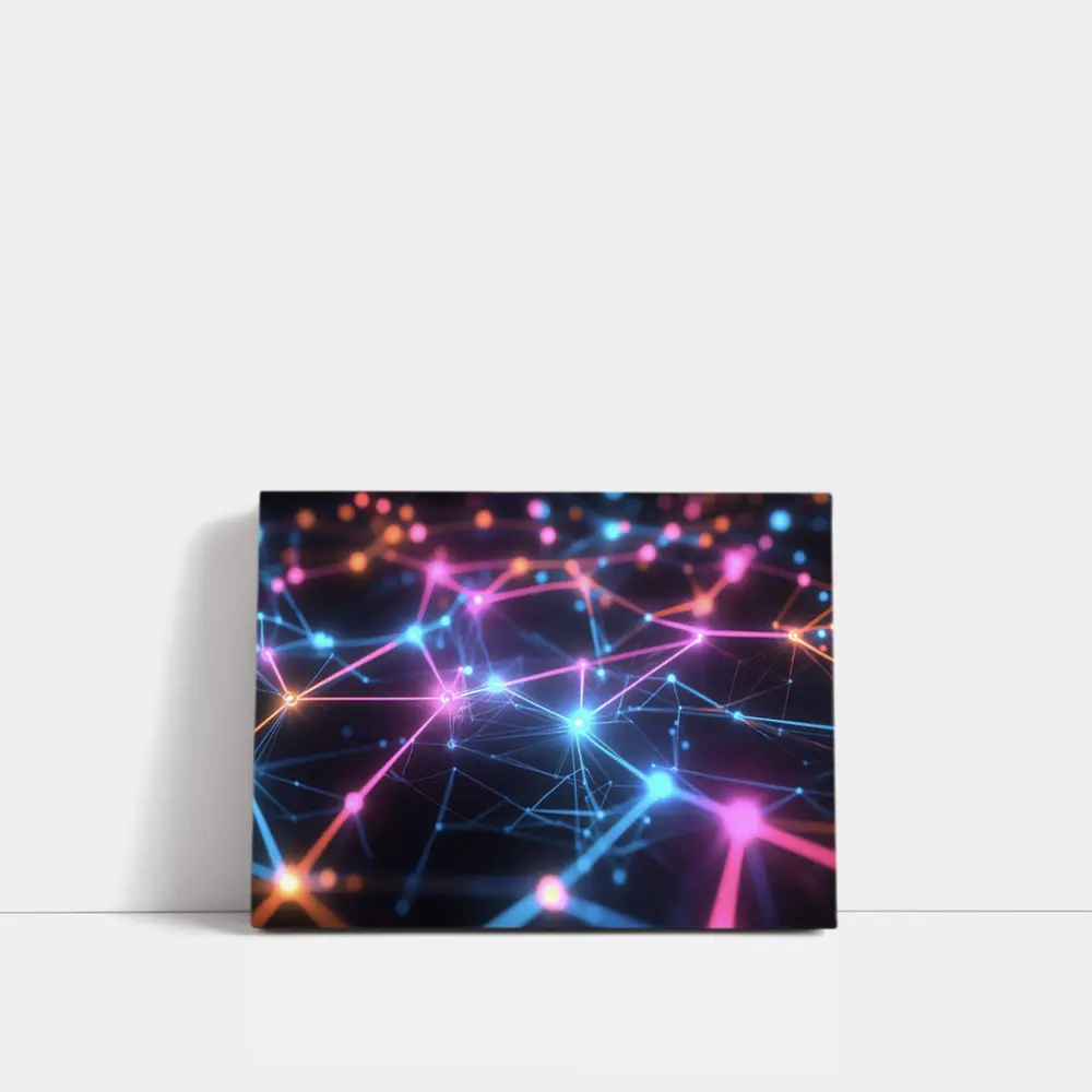 Neon Network Grid Dark Abstract Background – Wall Art