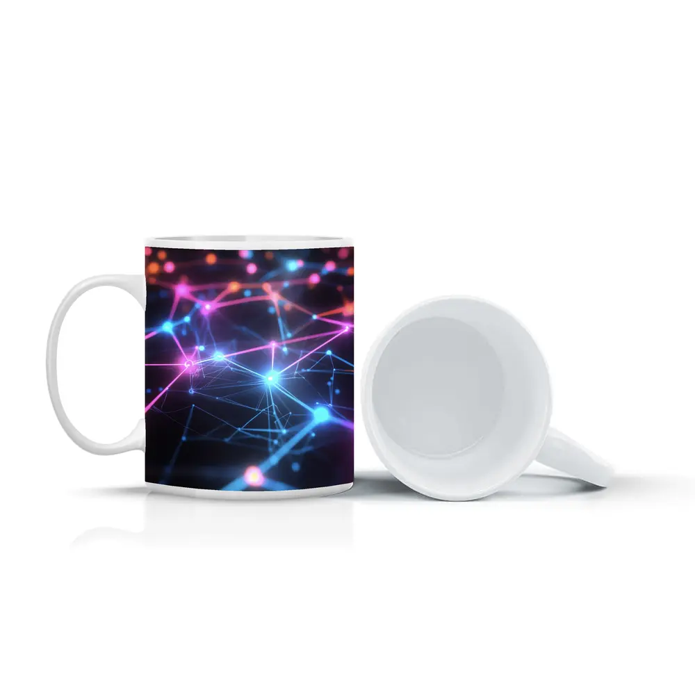 Neon Network Grid Dark Abstract Background – Mugs