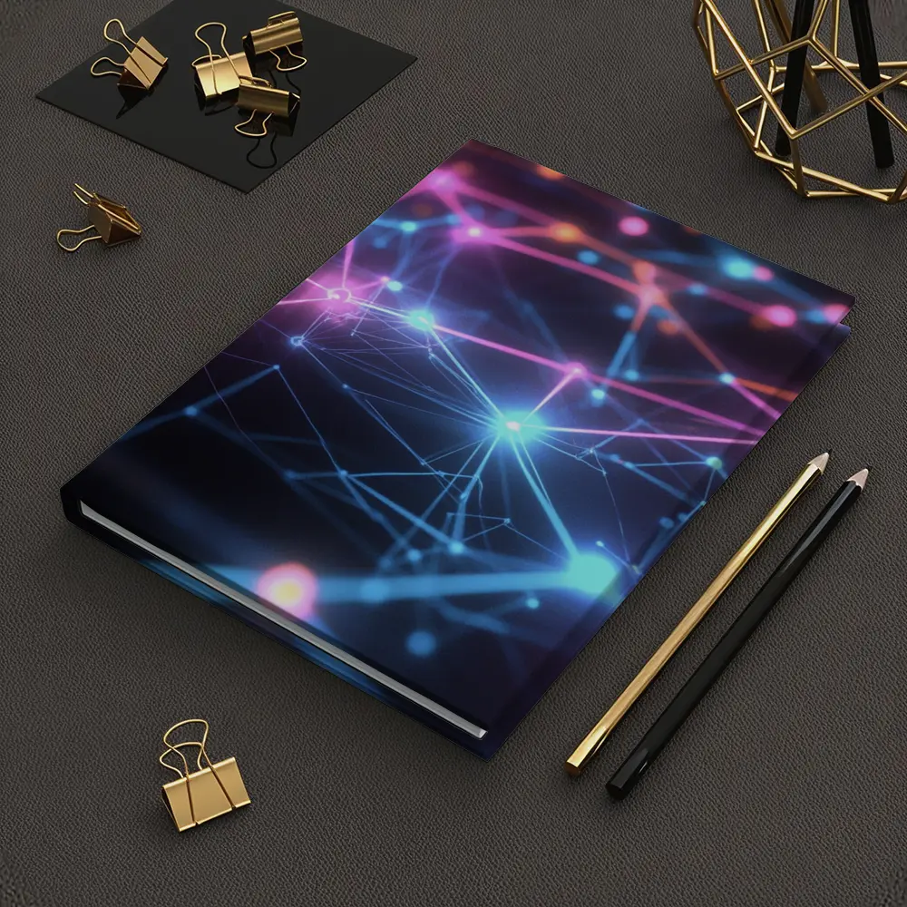 Neon Network Grid Dark Abstract Background – Notebooks
