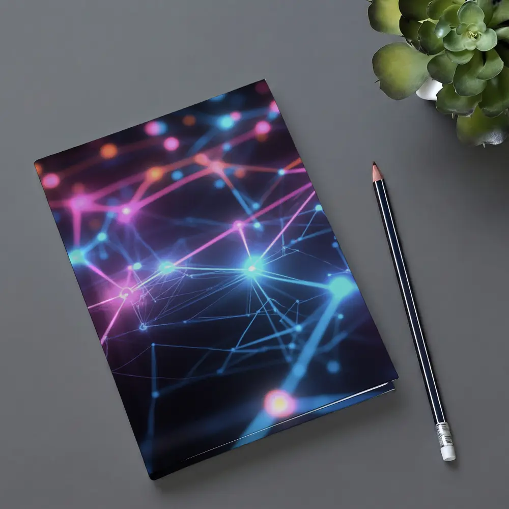 Neon Network Grid Dark Abstract Background – Notebooks